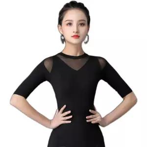 망사댄스복 상의 라틴 반팔 사교 여성 살사 스포츠 댄스