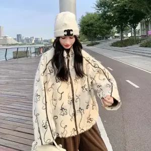 여사친 베이지 모직 자수 코트 프렌치 CH1