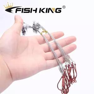 FISH KING 물린 방지 강철 낚싯줄 와이어 리더 3/0-6 회전식 5-20KG 낚시 도구 장비가 있는 후크