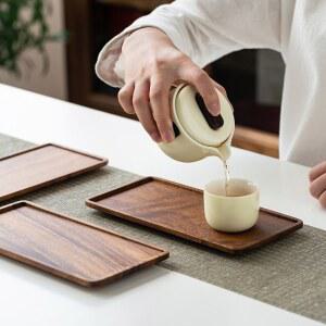 소박한 호두 나무 쟁반 단단한 서빙 트레이 음식 접시 플레이트 보관 호텔 가정용 테이블 간식