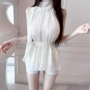 [옷자락] 여자 바캉스룩 여름 시스루 홀터넥 블라우스