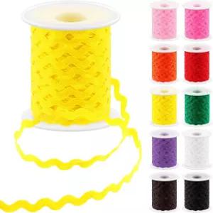 글락스 1Pcs 27야드/25M 옐로우 릭 랙 트림 리본 웨이브 바느질 굽힘 프린지 DIY 공예 웨딩 신부 드레스