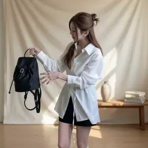 여성 빅사이즈 카라 폴리 롱 세로줄 셔츠 남방 와이드