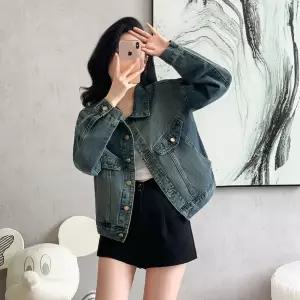 EAMT 청 캐주얼 빈티지 가을 여성자켓 워싱 루즈핏 코디 코트 샌드 리얼 블루 톱 YJ3