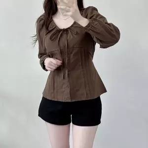 [신세계라이브쇼핑][옷자락] 여자 핀턱 허리라인 퍼프 라운드넥 블라우스
