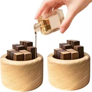 2Pcs 내추럴 비치 우드 에센셜 오일 디퓨저 - 자동차 가정 및 사무실용 원형 리드 향 디스펜서 휴대용 곡물