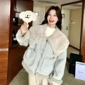 엘럽 여친 하프 모피 코트 스모그 빅 칼라 램스울 퍼 일체형 원템1