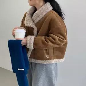 엘럽 모피 코트 포근한 퍼 일체형 도톰 슬림핏 램스울 자켓 여자 빈티지 원템1