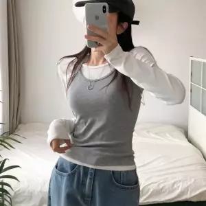 [다잇템] 여자 민무늬 코디 슬림 홀터넥나시 롱슬리브티 콘트라스트 세트24365982588872