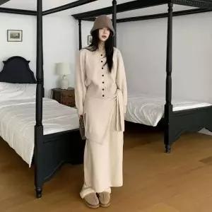[다잇템] 여성 스웨터 가을겨울 cardigan 롱치마 포근한 세트24406635588872