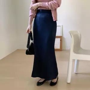 [다잇템] 여자 텍스처 소프트 레이온 폴리 슬림 벨루어 롱스커트24407133588872