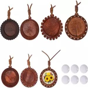 CHGCRAFT 6세트 나무 목걸이 자수 펜던트 트레이 키트 원형 베젤 빈 프레임 DIY 보석 제작 공예 프로젝트용
