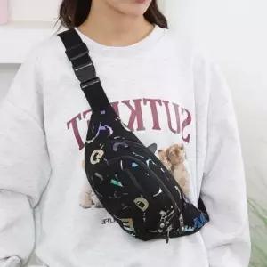 영문 그래피티 디자인 벨트 힙색 미니 크로스백 가죽 가방 허리벨트가방 허리백