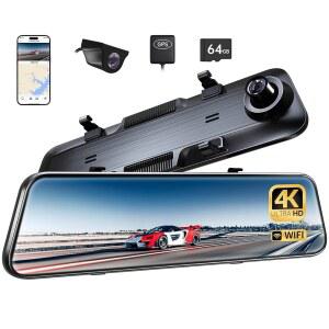 Pelsee P12 플러스 4K 후방 뷰 미러 카메라 ADAS BSD 8GHz WiFi 대시 캠 후면 차량용 백업 GPS 64GB 카드 WDR