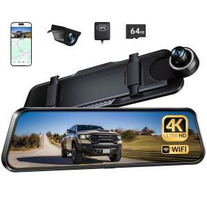 Pelsee P10 플러스 4K 후방 뷰 미러 카메라 ADAS BSD 8GHz WiFi 대시 캠 전후면 차량용 백업 GPS 64GB 카드 WDR