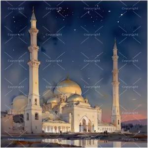 숫자 키트를 사용한 이슬람 건축 페인트 - 캔버스에 그려진 DIY 황금 돔 모스크 페인팅 16x20인치 아크릴