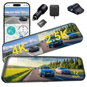 12인치 4K 후방 미러 카메라 5K 전방 대시캠 자동차용 ADAS BSD LCA 스마트 앱 WiFi 야간 투시 주차 모니터 64GB 카드 GP