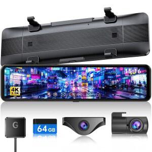 JOMIES T860 미러 대시캠 4K 후면 5K 10분 설치용 분리형 카메라 3배 줌 64GB 카드 나이트 비전 WDR 주차 지원 GPS
