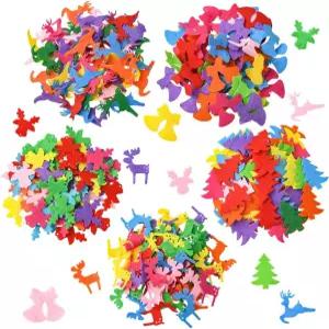 써니클루 300Pcs 5가지 스타일의 크리스마스 장식 펠트 모양 다채로운 비직조 원단 랜덤 혼합 휴일 트리벨
