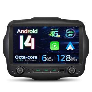 지프 레니게이드용 XTrons 안드로이드 14 카 스테레오 옥타 코어 6 128GB 라디오 9인치 QLED 터치스크린 GPS 내비게이션 블루투스