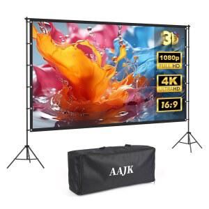 스탠드가 AAJK 120인치 프로젝터 화면 주름 다자인 휴대용 16 9 4K HD 실내 투사 홈 시어터 뒷마당 시네마 u2013에 가방