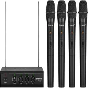 Phenyx Pro 무선 마이크 시스템 4채널 VHF 4개의 휴대용 다이내믹 금속 리시버 장거리 음원 노래 노래방