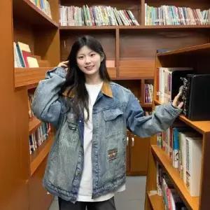 여자 청 빈티지 스러운 블루 코트 붐 재킷 자캣 admr1