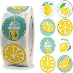 500PCS 레몬 스티커 옐로우 그린 과일 데칼 1인치 8가지 라운드 롤 테마 생일 파티 명함 캔디 쿠키 가방