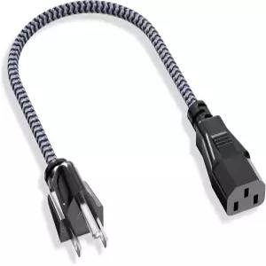 짧은 3프롱 전원 코드 1FT/0.3M 골피쉬 10A 250V 케이블 UL 인증 TV 18AWG 나일론 브레이드 AC 교체 PC