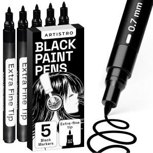 ARTISTRO 5 암석, 유리, 세라믹, 목재, 타이어, 패브릭, 금속, 캔버스, 마킹, 페인팅용 검은색 페인트 펜 - 수성 아크릴 마커 5종 세트