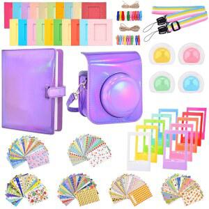 Sunmans 액세서리 번들 키트 Mini 스티커 카메라와 앨범 스트랩 호환 필터 인스턴트 사진 퍼플 Instax 케이스 12 프레임 브라이트