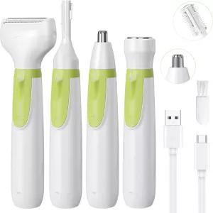 여성용 전기 면도기 - 4 in 1 습식 및 건식 비키니 트리머 페이셜 헤어 리무버 눈썹 코 충전식 개인용 바디