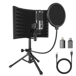 팝 필터와 메탈 삼각대 스탠드 USB 콘덴서 마이크를 PC 노트북 스마트폰에 장착한 리월 스튜디오 녹음 마이크 격리 실드 노래 팟캐스트 녹음용
