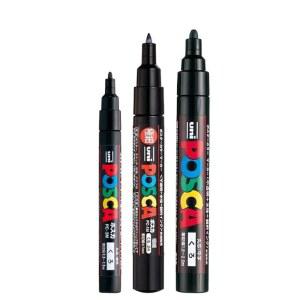 유니 포스카 블랙 파인 페인트 마커 펜 팩당 3가지 포인트 크기 PC1M240.7mm PC3M240.91.3mm PC5M241.82.5mm - 총 3개의 일본산