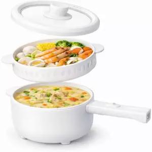 찜기가 있는 전기 냄비 1.5L 미니 쿠커 기숙사용 휴대용 라면 다기능 쿠킹 포트 작은 주방 국 국수 밥