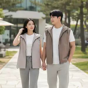 스트링 후드 조끼 베스트 심플 조명 에어 비누 구슬 가스 자수 베이지 카키 검정 남녀