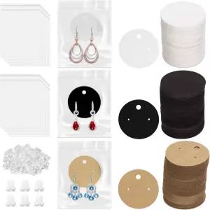 루스타크 800Pcs 3 모듬 원형 종이 귀걸이 디스플레이 카드 키트 홀더 1.6인치 4cm 실리콘 백 셀프 씰링