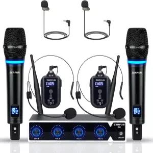 4채널 충전식 무선 마이크 시스템 VOL 제어가 가능한 노래방 노래 교회용 프로 UHF 메탈 핸드헬드 헤드셋