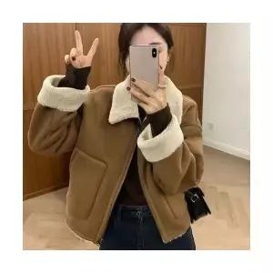 모피코트 여성 코트 빈티지 칼라 노간부 재킷 보이핏 무스탕 퍼 일체형 스웨이드 고등학생 admr1