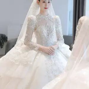 드레스 트레일형 웨딩드레스 벨라인 긴팔