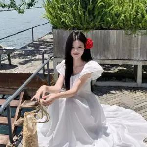 원피스 여사친 여름 쉬폰원피스 시폰 프렌치 일자 어깨 롱스커트 admr2