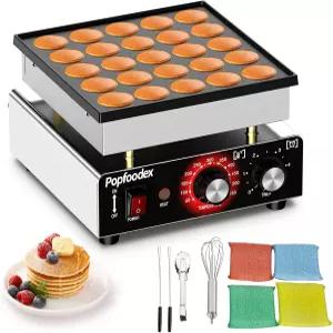 팝푸드엑스 미니 팬케이크 메이커 - 논스틱 및 조절 가능한 온도의 25Pcs 그리들 110V 전기 더치 1.8인치
