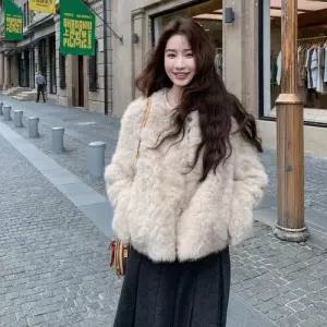여친 가을 모피 코트 램스울 럭셔리 퍼 상의 KS3