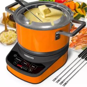 그리초 퐁듀 냄비 전기 세트 2.6Qt 스테인리스 스틸 3가지 프리셋 모드 치즈 초콜릿 및 육수 분리형 6가지