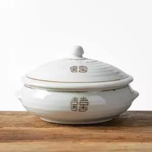 반찬 이천도자기 희고백자 뚜껑 찜기 그릇 소 16cm