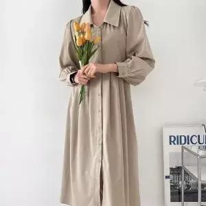 [다잇템] 여자 아코디언 봄하객룩 카라넥 핀턱 단추 롱원피스24433129588872