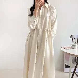 [다잇템] 여자 빅사이즈 벌룬 잔주름 환절기 카라넥 롱원피스24433131588872