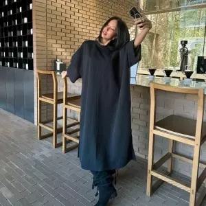 [다잇템] 여자 실내복 팔부 밑트임 큰사이즈 미니멀리즘 골지 롱원피스24433125588872