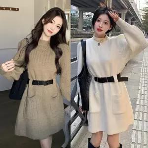 포켓 미니원피스 조명 벨트 화이트 나시 레드 브라운 블랙 벨마 하프넥 벨트포함