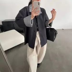 여친 하프 가을 캐주얼 코트 소매 체크 트렌치 OP3